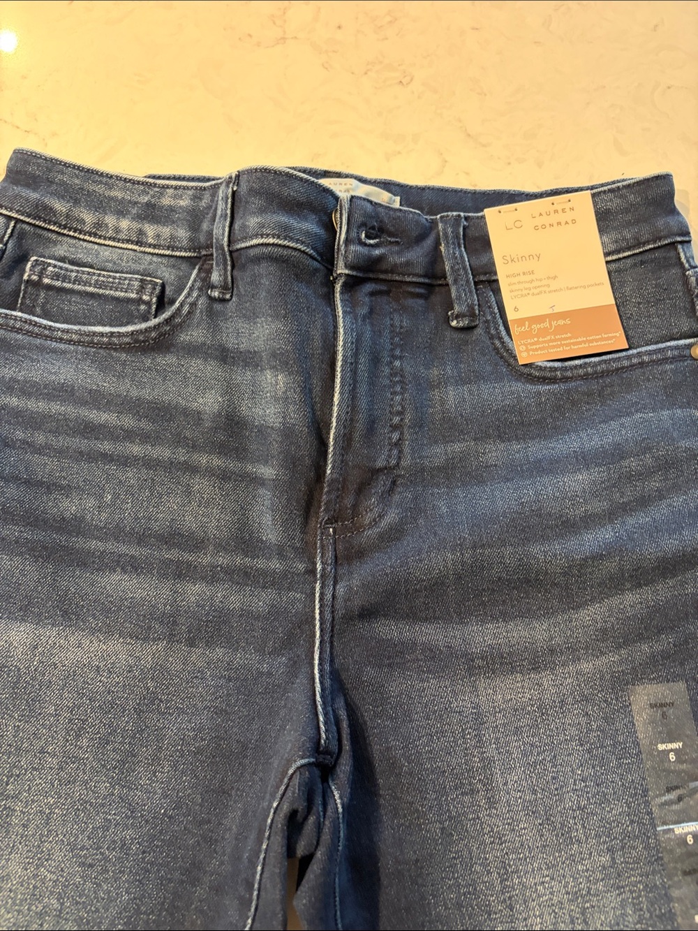 LC Lauren Conrad Dark Blue Skinny Jeans with Faded Wash